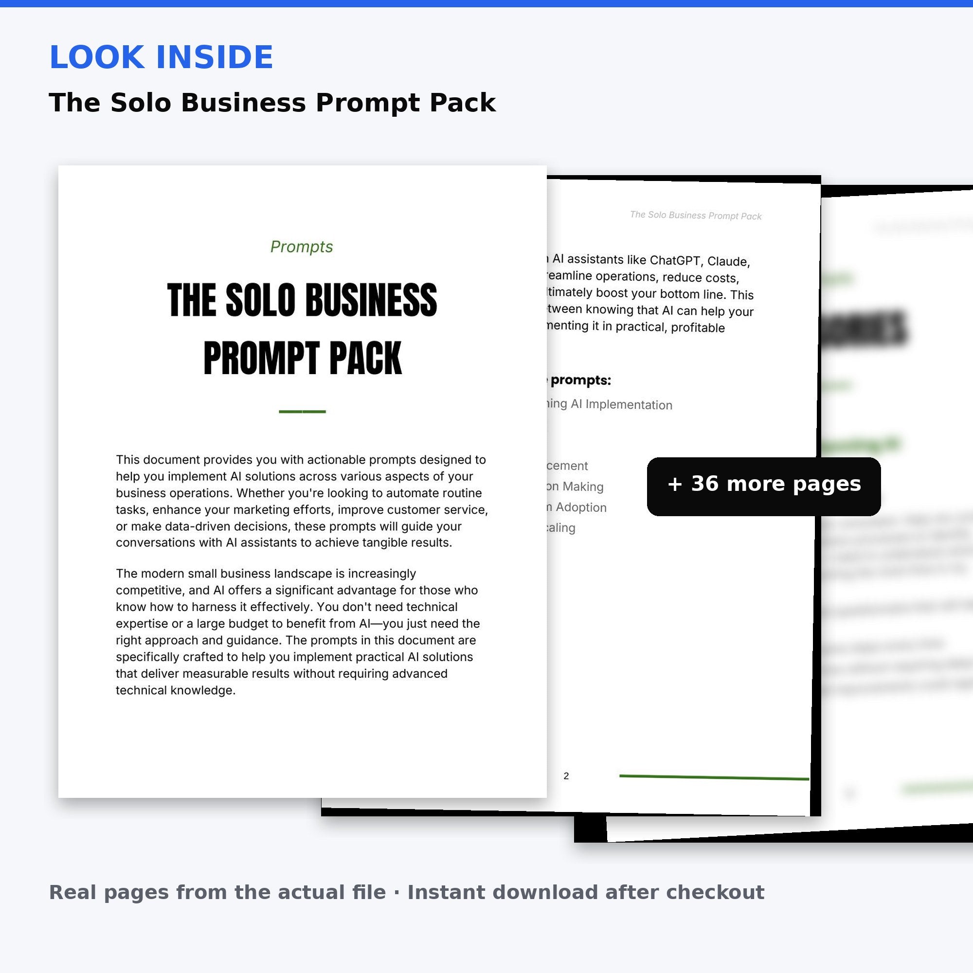 Look inside The Solo Business Prompt Pack — real pages