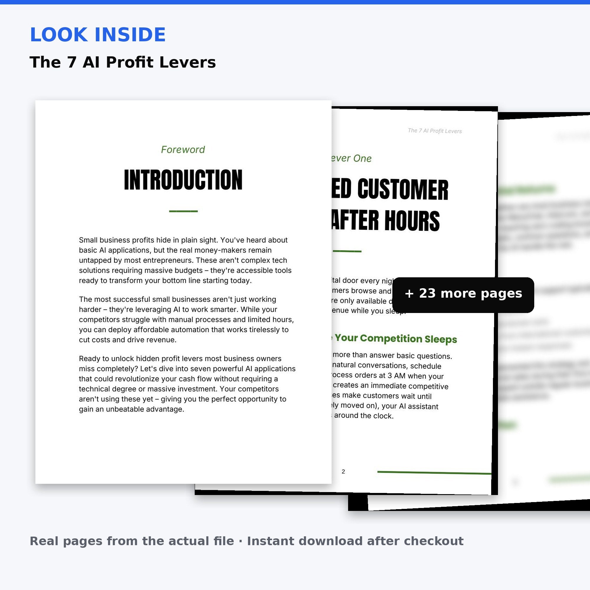 Look inside The 7 AI Profit Levers — real pages from the guide